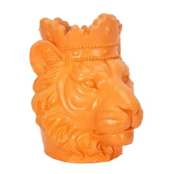 PARIS PRIX - Statue & porte plante "lion" 35cm orange