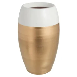 PARIS PRIX - Vase design "bord terre cuite" 30cm blanc & or