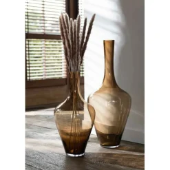 PARIS PRIX - Vase design en verre "joni" 70cm marron ambre