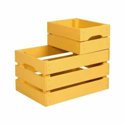 PINUS - Caisse de rangement en pin petit modèle 31 x 23 x 15 cm jaune