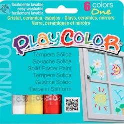 PLAYCOLOR - Coffret 6 gouaches solides + pochoirs playcolor window pour peinture sur verre