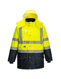 PORTWEST - Parka haute-visibilité 7-en-1 traffic contrast couleur : jaune/marine taille xs - portwest