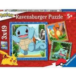 RAVENSBURGER - Puzzle pour enfants 3 x 49 pièces pokémon - salameche, bulbizarre et carapuce 3 posters inclus