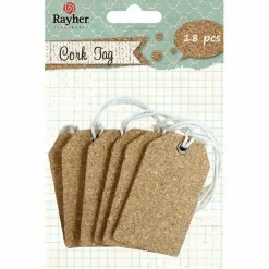 RAYHER - 18 étiquettes en liège avec ficelles