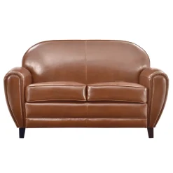 RENDEZ-VOUS DÉCO - Club - canapé 2 places camel en croute de cuir enduite