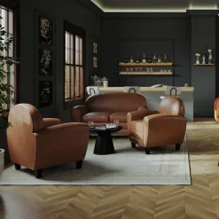 RENDEZ-VOUS DÉCO - Club - canapé 2 places camel en croute de cuir enduite