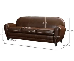 RENDEZ-VOUS DÉCO - Club - canapé 3 places marron en croute de cuir enduite