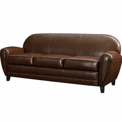 RENDEZ-VOUS DÉCO - Club - canapé 3 places marron en croute de cuir enduite