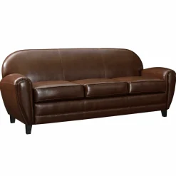 RENDEZ-VOUS DÉCO - Club - canapé 3 places marron en croute de cuir enduite