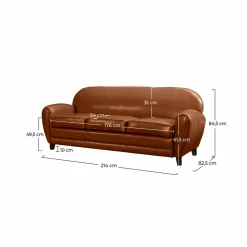 RENDEZ-VOUS DÉCO - Club - canapé 3 places camel en croute de cuir enduite