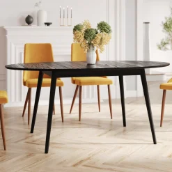 RENDEZ-VOUS DÉCO - Eddy - table ovale 6/8 personnes extensible en bois noir 170/200 cm