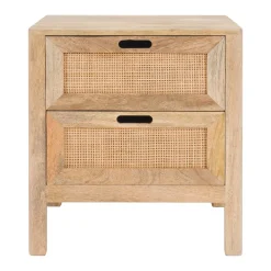 RENDEZ-VOUS DÉCO - Félix - table de chevet 2 tiroirs en bois de manguier et cannage