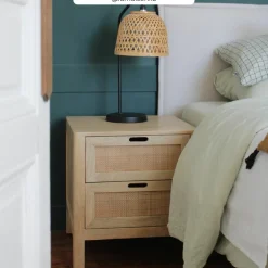 RENDEZ-VOUS DÉCO - Félix - table de chevet 2 tiroirs en bois de manguier et cannage