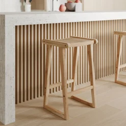 RENDEZ-VOUS DÉCO - Haida - tabouret pour îlot central 66 cm en teck et rotin naturel