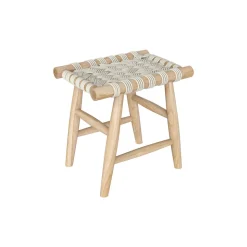 RENDEZ-VOUS DÉCO - Kira - tabouret tressé blanc en macramé et branche de teck