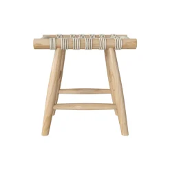 RENDEZ-VOUS DÉCO - Kira - tabouret tressé blanc en macramé et branche de teck