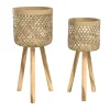 RENDEZ-VOUS DÉCO - Landi - cache-pot pieds en teck et bambou (lot de 2)