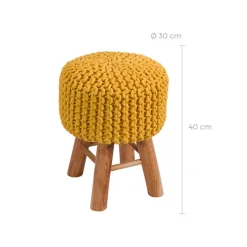 RENDEZ-VOUS DÉCO - Lisa - petit tabouret tricot en coton jaune moutarde