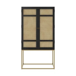 RENDEZ-VOUS DÉCO - Shellona - armoire noire en bois et cannage 2 portes