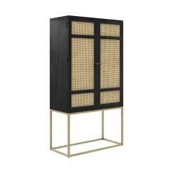 RENDEZ-VOUS DÉCO - Shellona - armoire noire en bois et cannage 2 portes