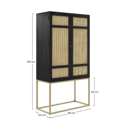 RENDEZ-VOUS DÉCO - Shellona - armoire noire en bois et cannage 2 portes