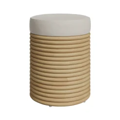 RENDEZ-VOUS DÉCO - Théa - tabouret en rotin et tissu crème h 43 cm