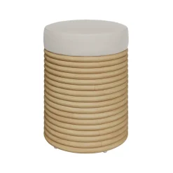 RENDEZ-VOUS DÉCO - Théa - tabouret en rotin et tissu crème h 43 cm