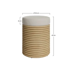 RENDEZ-VOUS DÉCO - Théa - tabouret en rotin et tissu crème h 43 cm