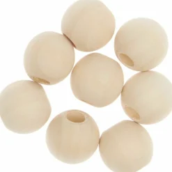 RICO DESIGN - 8 perles rondes macramé - bois nature - 25 mm