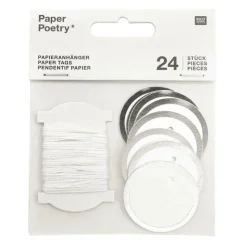 RICO DESIGN - 24 étiquettes à suspendre ronds blanches à contour argenté