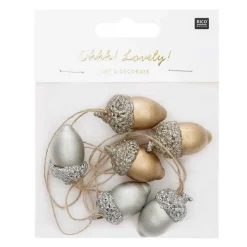 RICO DESIGN - Pendentifs 6 glands en bois or et argent