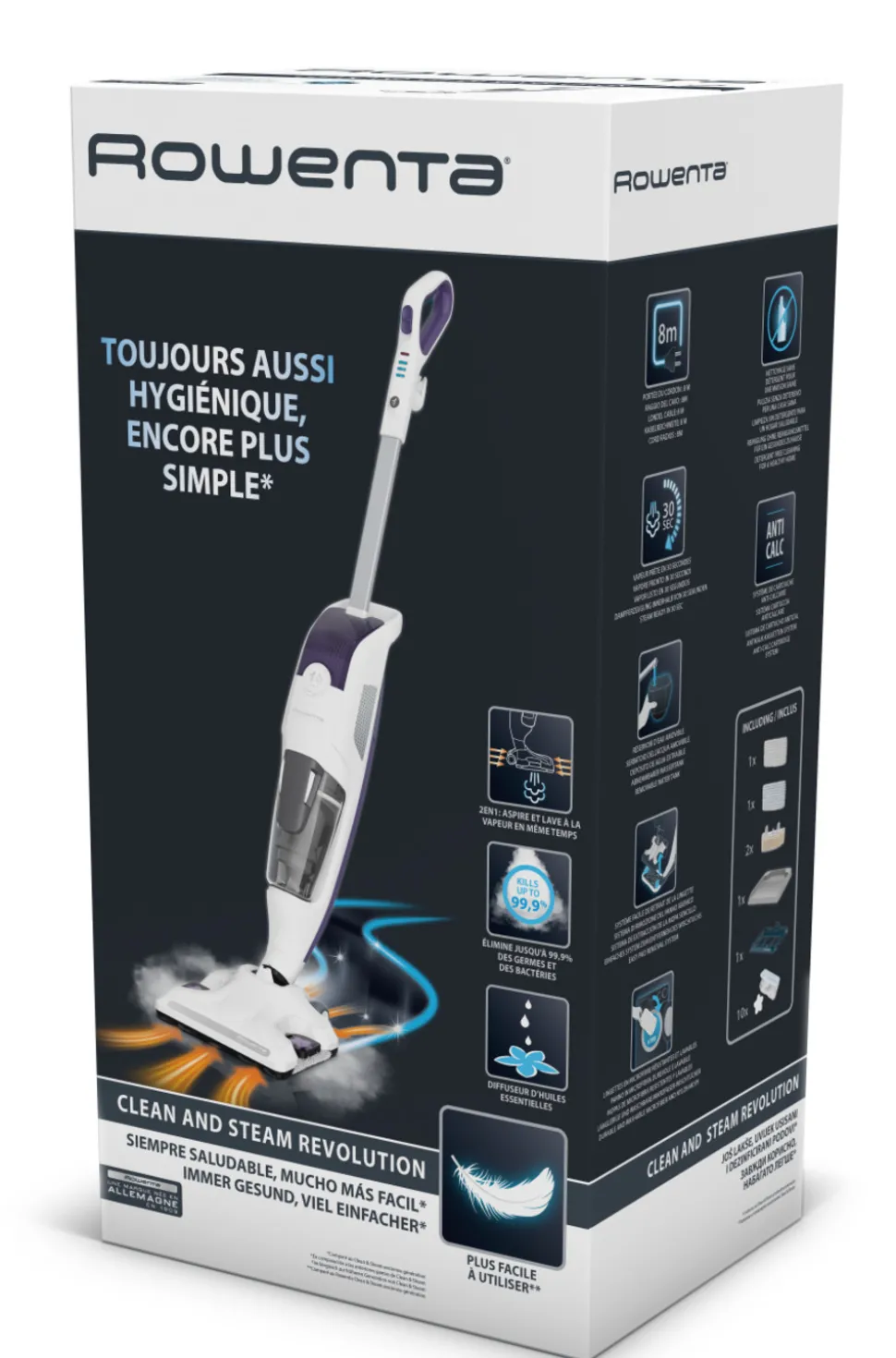 Rowenta nettoyeur vapeur aspirateur 2en1 1500w blanc/violet - ry7731wh