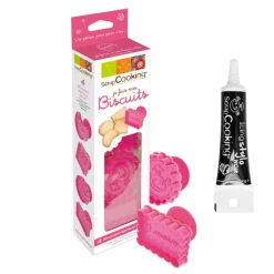 SCRAPCOOKING - 4 découpoirs-éjecteurs à biscuits + stylo glaçage noir