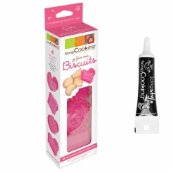 SCRAPCOOKING - 4 découpoirs-éjecteurs à biscuits + stylo glaçage noir