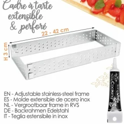SCRAPCOOKING - Cadre à tarte rectangulaire extensible en inox 22/42 cm + stylo glaçage noir