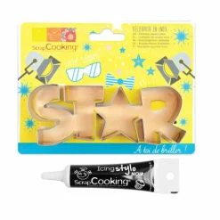 SCRAPCOOKING - Découpoir à biscuits en inox star + stylo de glaçage noir
