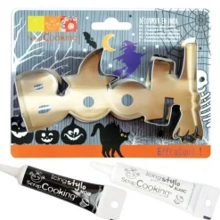 SCRAPCOOKING - Seau 16 emporte-pièces à pâtisserie halloween + stylos alimentaires noir et blanc