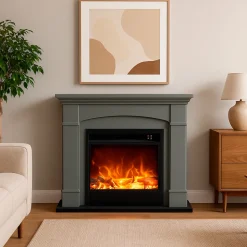 SINED - Cheminee au sol gris fonce avec brûleur 1500w mpc camino siena