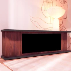 SINED - Meuble de cheminee gris fonce avec tiroirs mobile arosio 180 brown