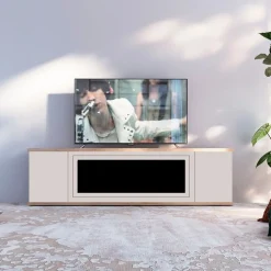 SINED - Meuble en bois pour cheminee electrique mobile arosio 150 gris