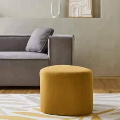 SWEEEK - Tabouret. Pouf en forme de galet en tissu moutarde. Tao l 60 x p 44 x h 40cm