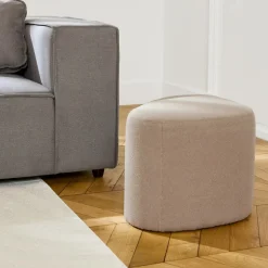 SWEEEK - Tabouret. Pouf en forme de galet en tissu greige. Tao l 60 x p 44 x h 40cm