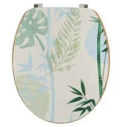TENDANCE - Abattant wc mdf 18 pouces couvercle imprime assise imitation bambou attaches acier inoxydable - sagano