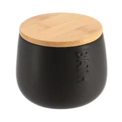 TENDANCE - Boite a coton dolomite ronde bath - noir bambou