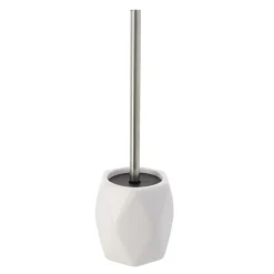 TENDANCE - Brosse wc gres forme losange tige acier inoxydable - blanc