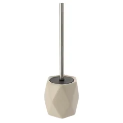 TENDANCE - Brosse wc gres forme losange tige acier inoxydable - taupe