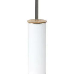 TENDANCE - Brosse wc metal couvercle bambou - blanc