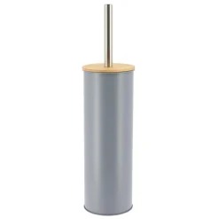 TENDANCE - Brosse wc metal couvercle bambou - gris