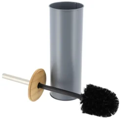 TENDANCE - Brosse wc metal couvercle bambou - gris