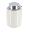 TENDANCE - Distributeur a savon dolomite rond pompe chrome 235 ml - blanc